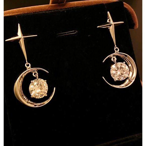 Metal Starlight Moon Zircon Pendant Earrings - Picture 5 of 10